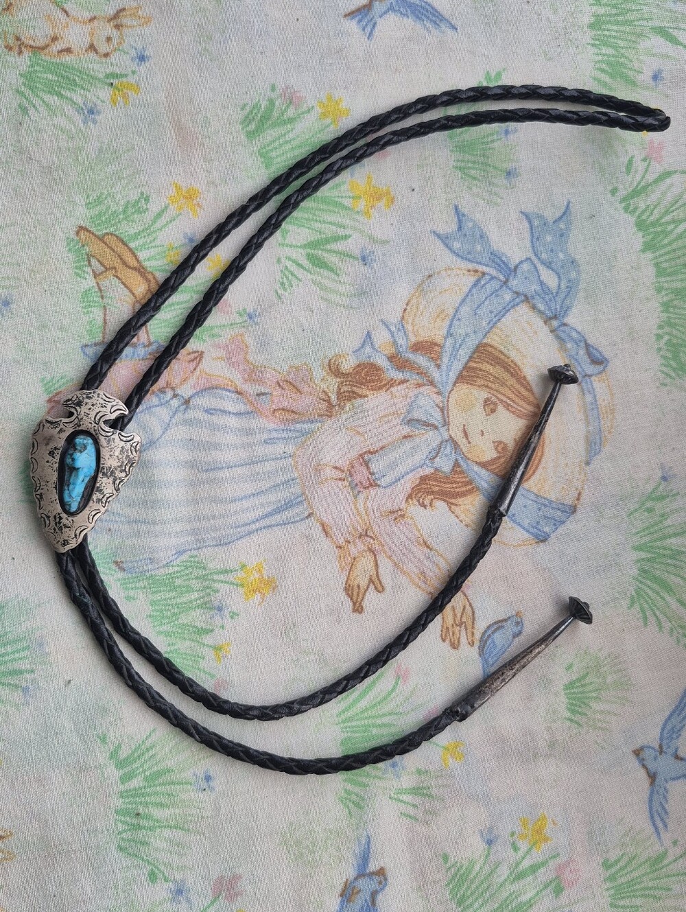🌙Vintage Southwestern Turquoise Silver Bolo Tie